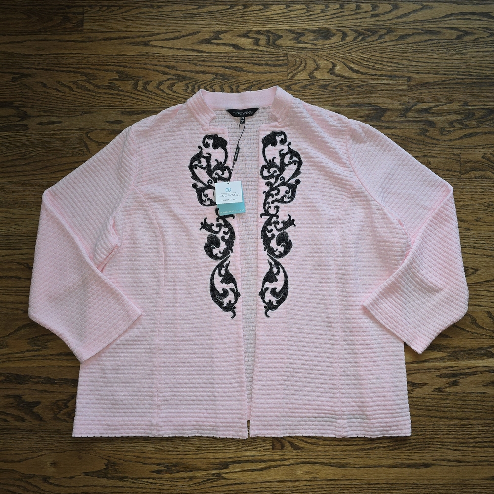 Ming Wang Pink and Black Cardigan Sweater Size 2X